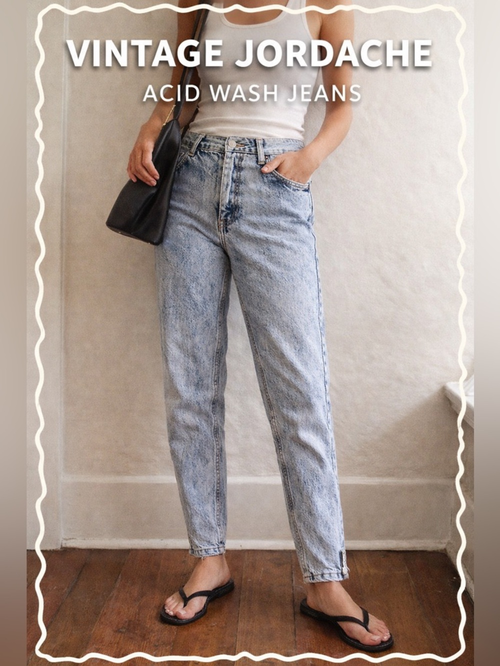 vintage jordache acid wash jeans / high rise tapered denim / 80/90s ankle button